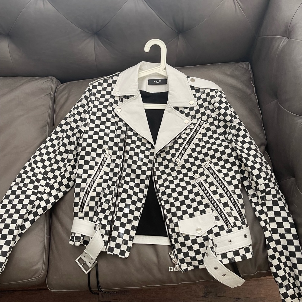 Amari White Plaid Leather Jacket